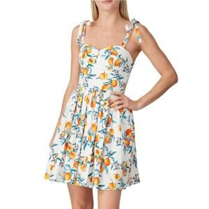 Amanda Uprichard Harmony Mini Dress size L white peach print tie straps coquette